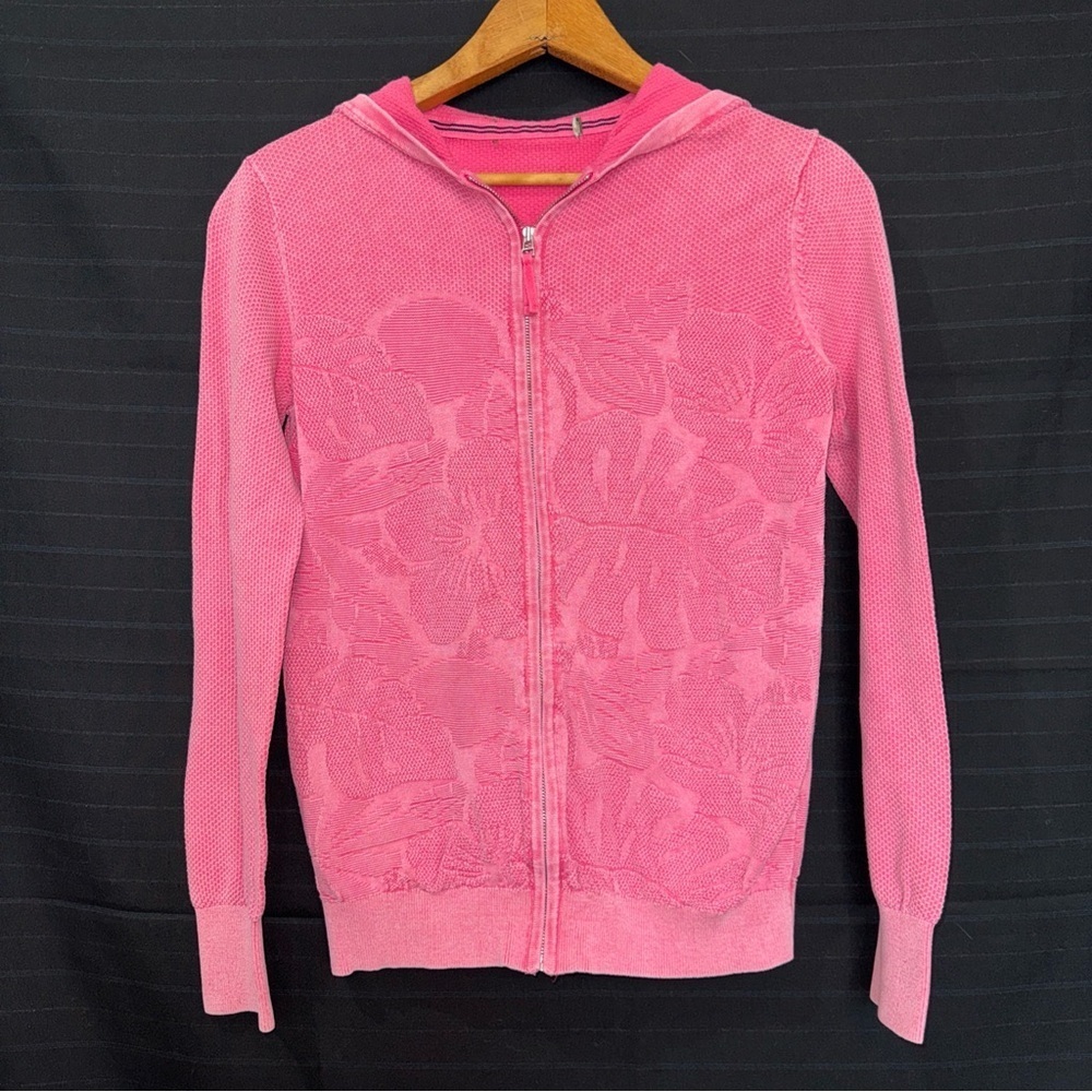 Tommy Bahama pink dimensional knit tropical floral full zip hooded sweater S
